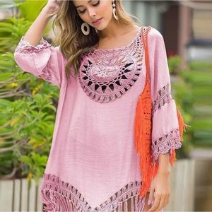 Tassel Beach Dress V Neck White Cover Up Swimsuit